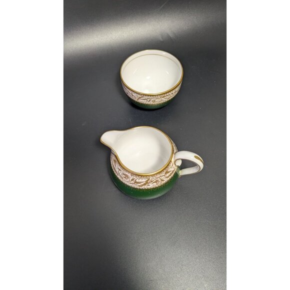 Vintage Spode Green Gold Creamer Sugar Bowl Set Fine Bone China Elegant Design - Picture 12 of 16